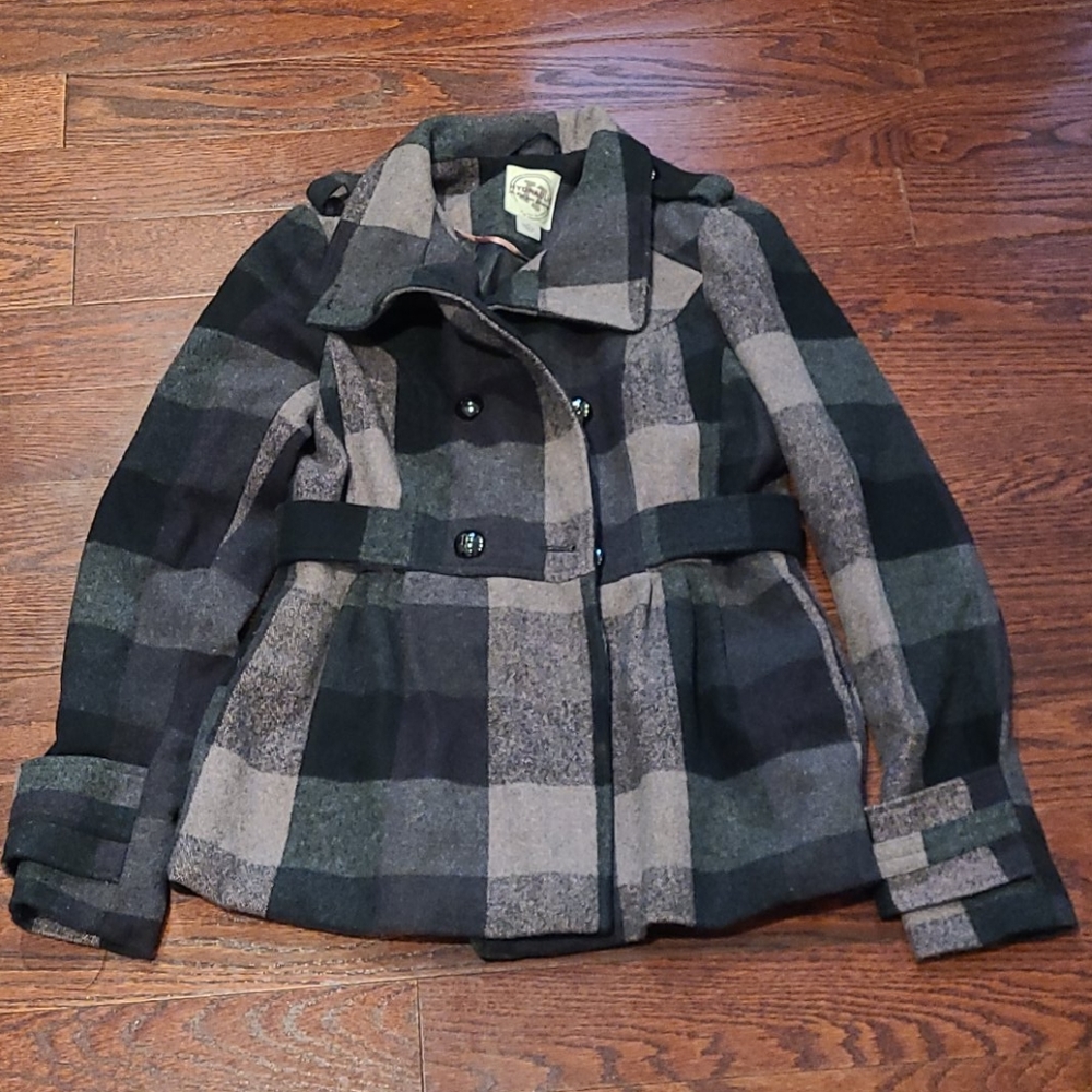 Pink plaid pea coat